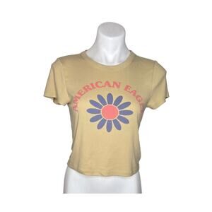 AMERICAN EAGLE Short Sleeve Cropped Tee Daisy Print Size Large